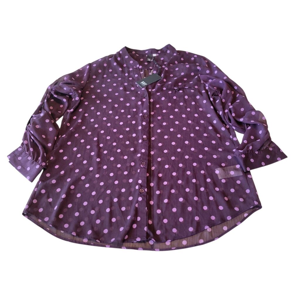 Kut from the Kloth Top Womens XL Purple Pink Polka Dots Long Sleeve Blouse